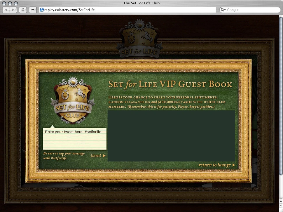 Set For Life: VIP Guest Book composition interface; guest posts, portraits and timestamps are masked.
